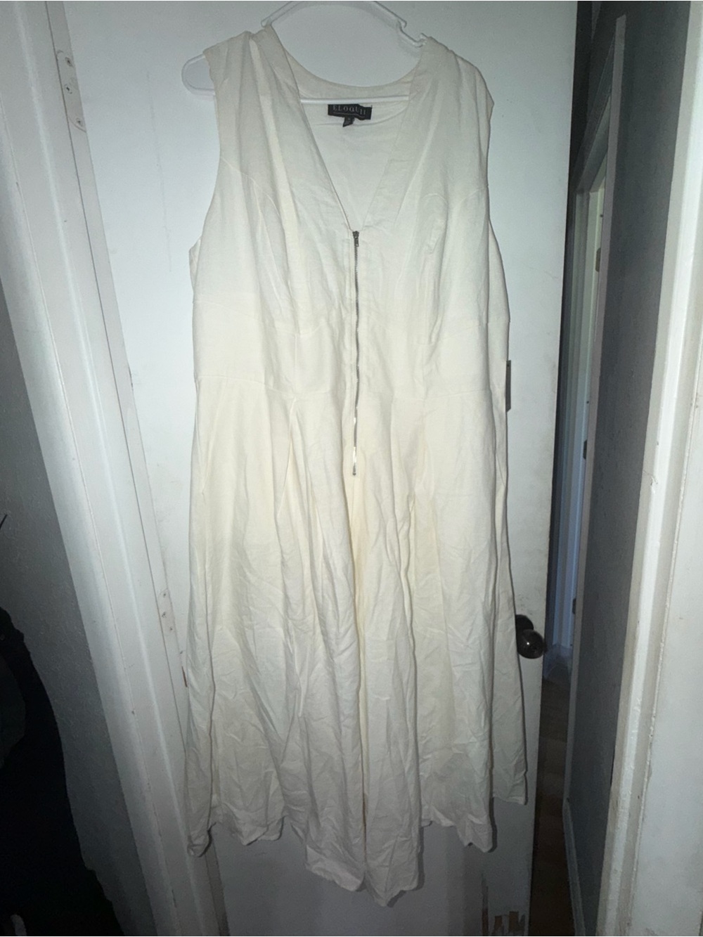 Eloquii Cream Sleeveless Maxi Dress with Front Zip
